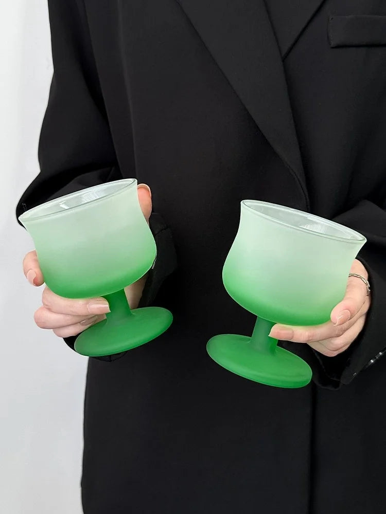 Mist Design Frosted Gradient Green Reversed Mouth Glass Cup Highball Whiskey Red Wine Cup Home Use Water Cup for Universal Use