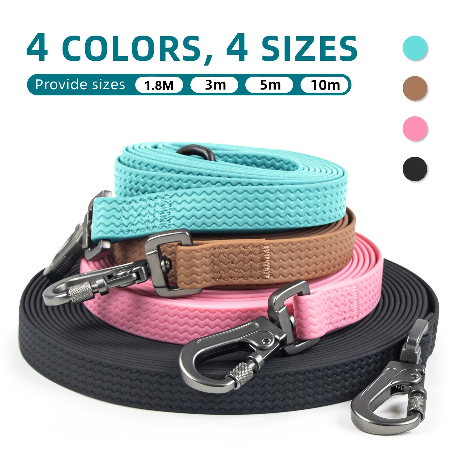 1.8M 3M 5M 10M  PVC Dog Leash large dog Medium Waterproof and easy to clean Wave texture running dog training Leash long strong