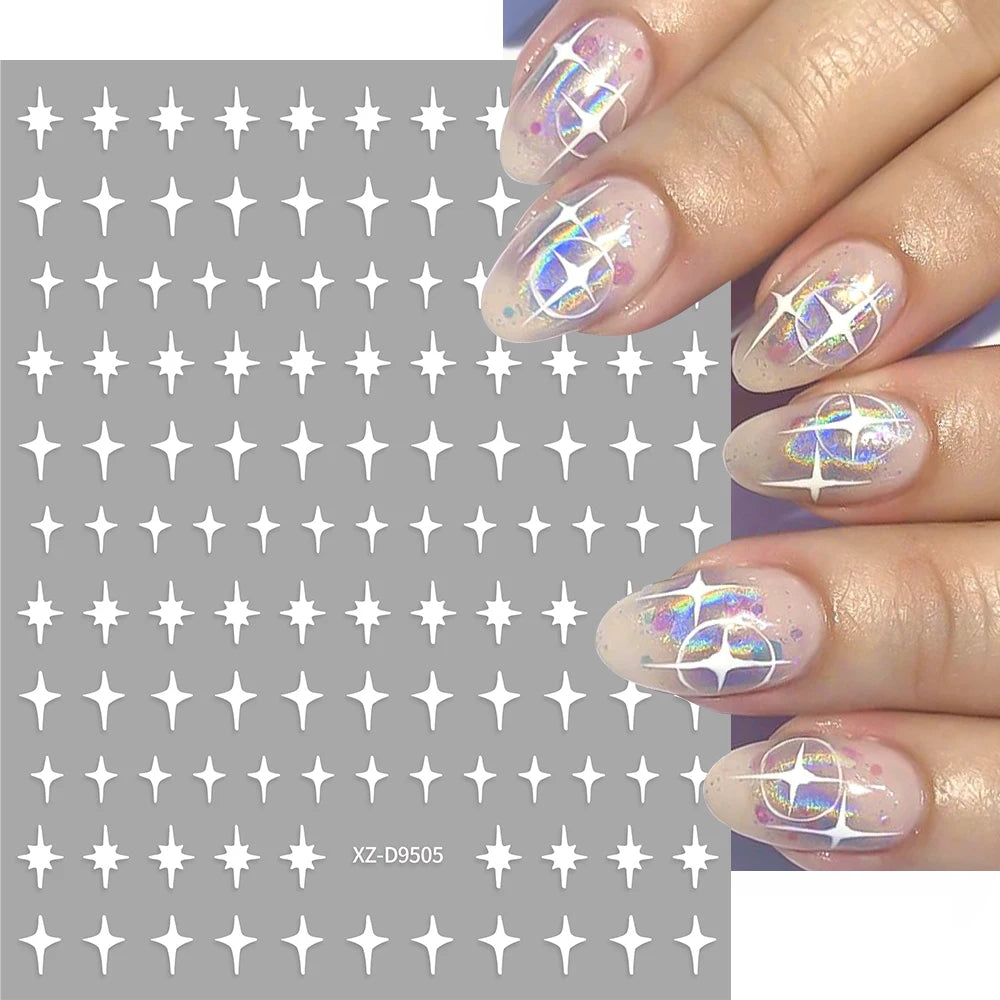 8pcs Y2K Mini Glitter Star Nail Sticker 3Sizes Starlight Black White Xing Xing Self Adhesive Slider Shiny Manicure Decal Decorat