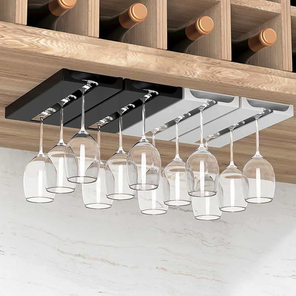 Under Cabinet Upside Down Wine Glass Holder - For Wine Glasses/Champagne Glasses, Minimalist Style Black and White Available