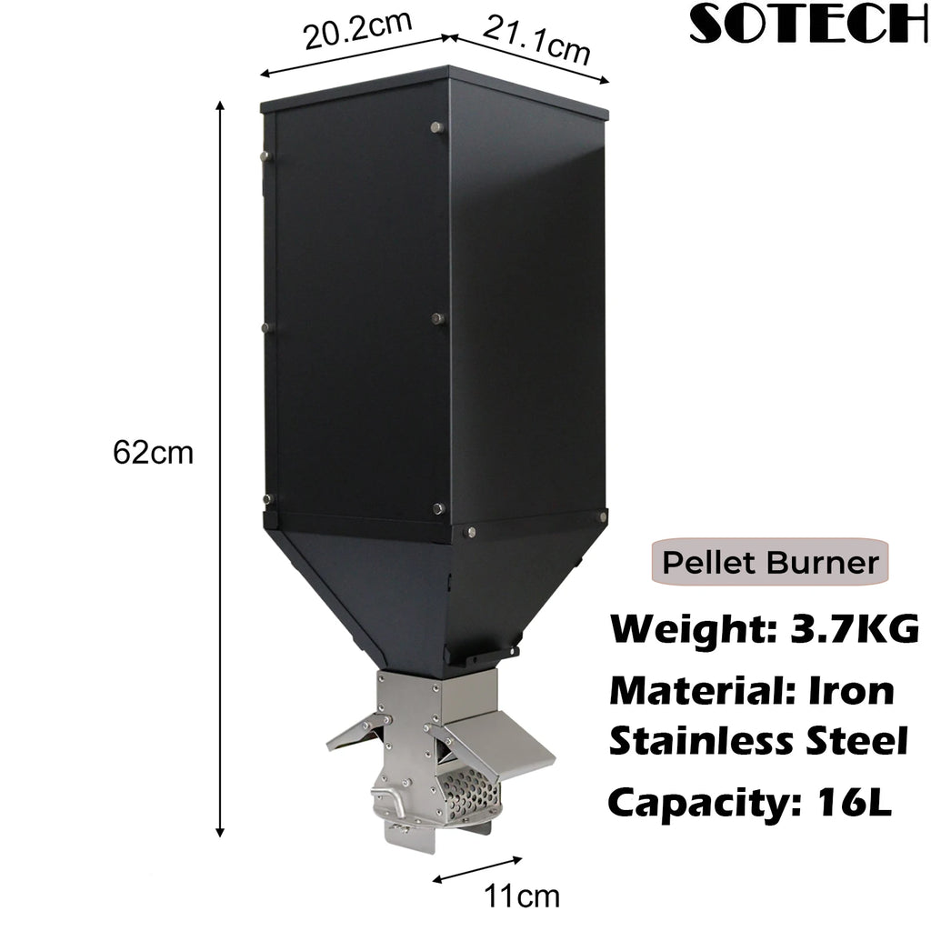 Stainless Steel Pellet Hopper Gravity Feed Fuel Storage for Pellet Stove Burner Outdoor Heater