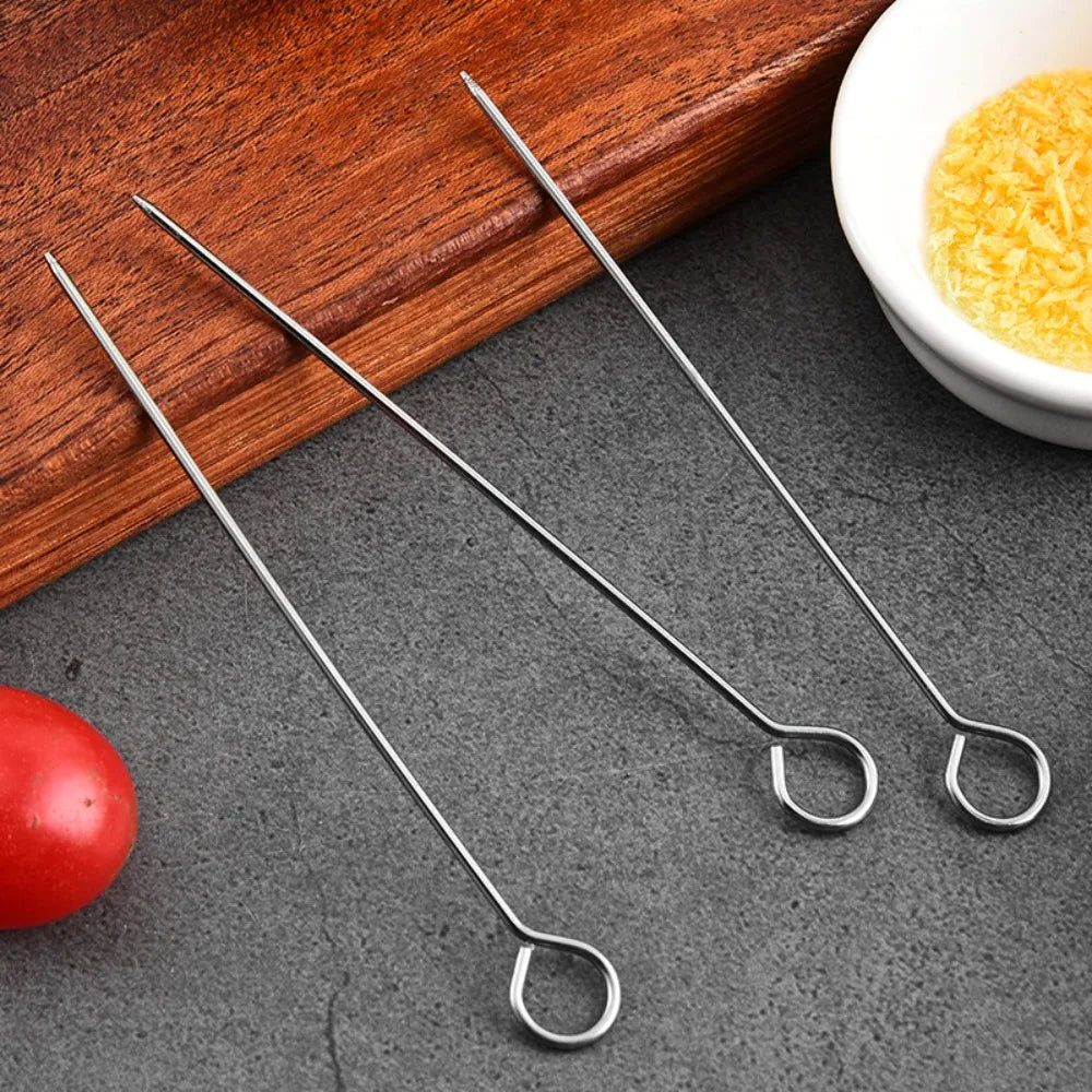 20pcs Reusable Stainless Steel Barbecue Skewer Ringed Kabob Skewers Roast Goose Needle 20/25/30cm BBQ Skewers Hanging furnace