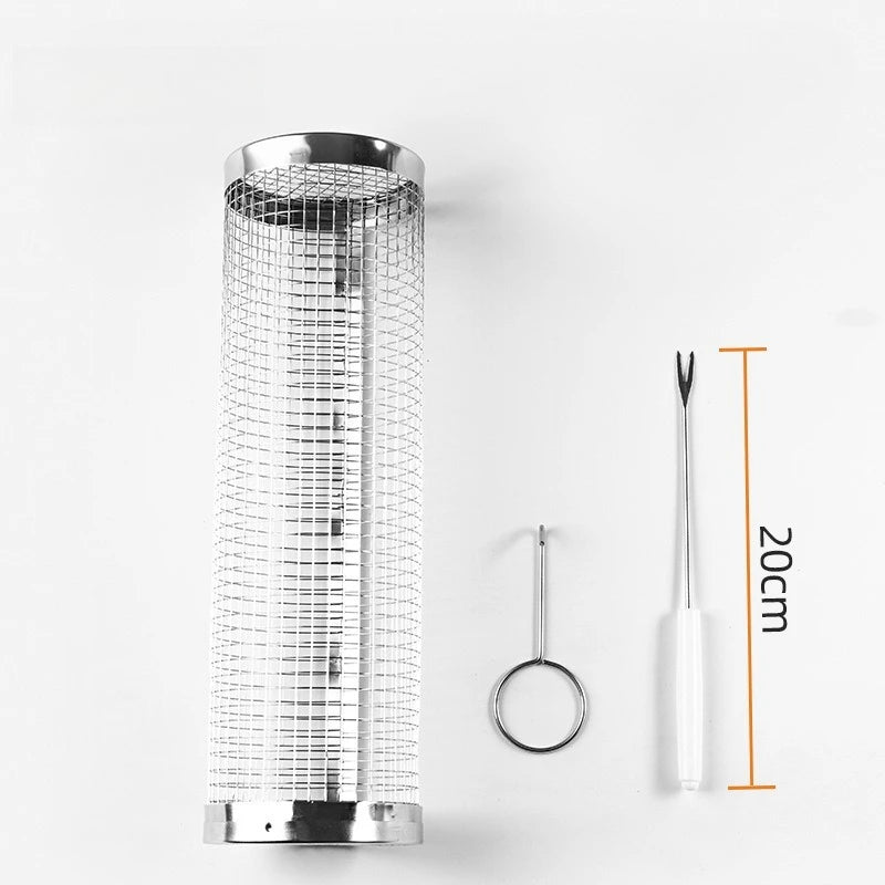 Circular Barbecue Cage, Outdoor Smoking Cage, Multifunctional Barbecue Net, Rotating Drum, Portable 304 Stainless Steel Rack