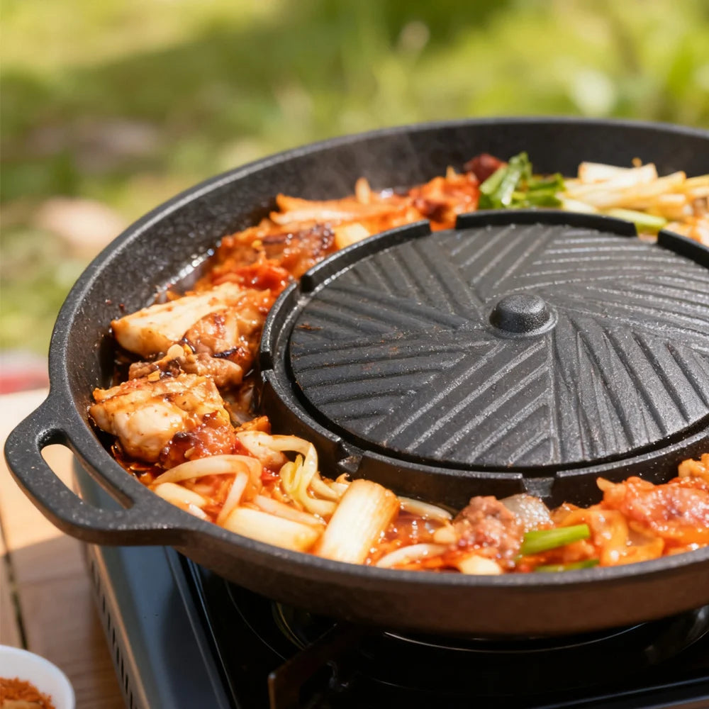 KOSUN Grill Pan Non-stick Barbecue Tray Egg Cheese Round Divider Grilling Plate Meat Steak Cooker for Gas and Induction Stove