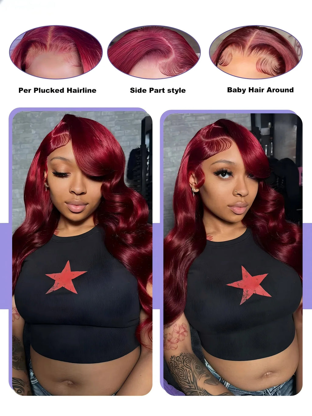 99j Burgundy Lace Front Human Hair Wig Body Wave 13x6 HD Lace Frontal Wigs Red Colored 13x4 Transparent Lace Wig For Women