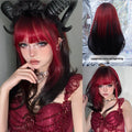 20Inch Sexy Black Red Ombre Synthetic Wigs With Bangs Medium Natural Straight Hair for Women Daily Use Cosplay Heat Resistant