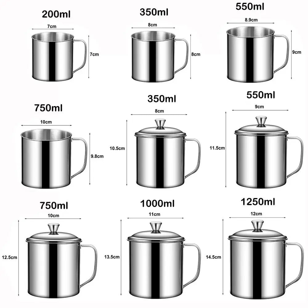 New 350-1250ml Mug Handle Design With Lid Water Cup 304 Stainless Steel Tea Cup Camping