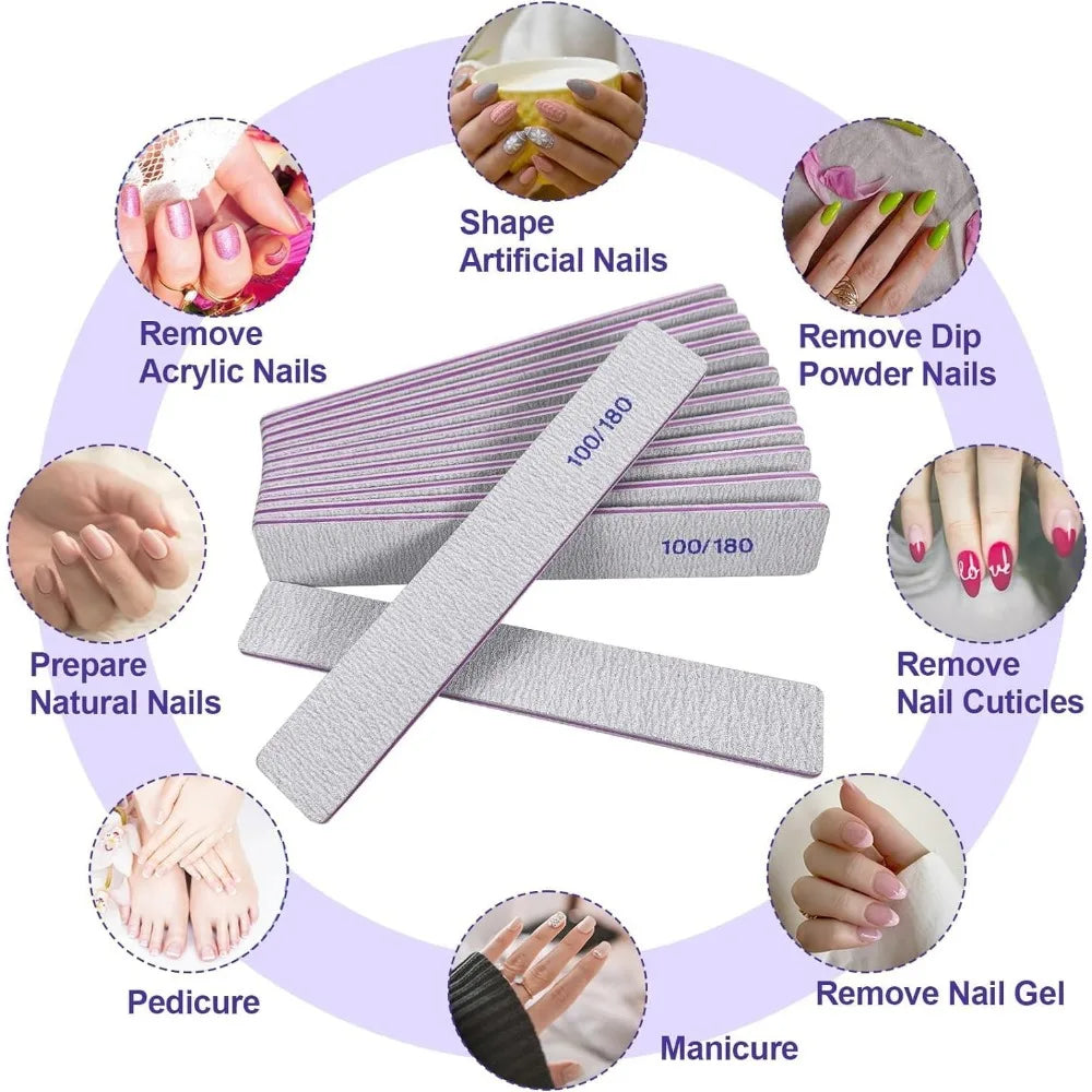 Nail file sandboard nail file for natural nails and acrylic nails, double-sided professional nail file reusable nail art gray