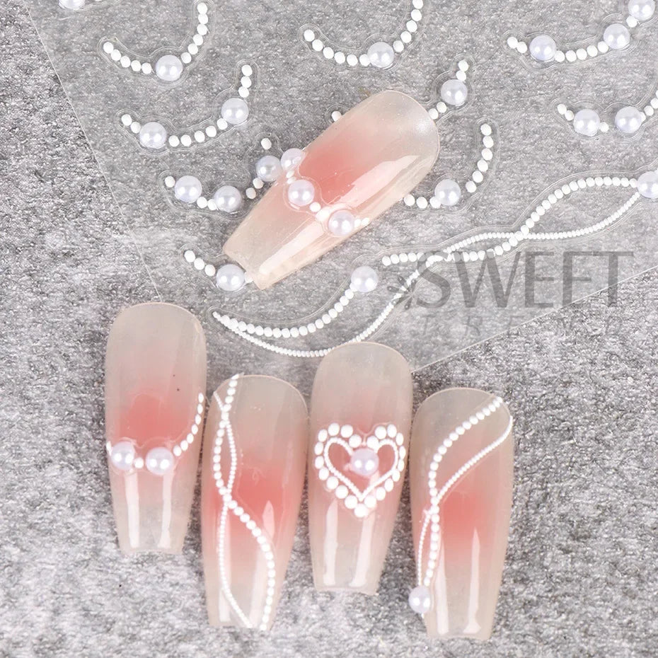 5D Embossed Metal Silver Stars Nail Stickers Mixed Color Resin Rhinestone Chain Pearl y2k Style Engraved Holographic Decoration