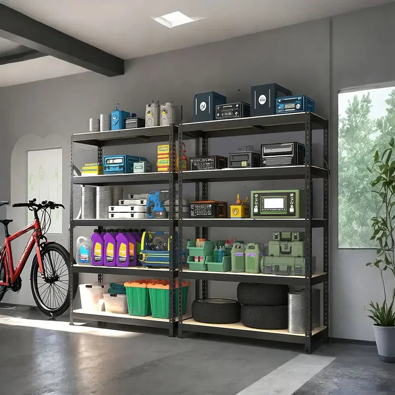 2pcs Heavy-Duty Metal Shelving Unit 5-Tier Adjustable Freestanding Garage Storage Rack, Pantry, Utility, Utility