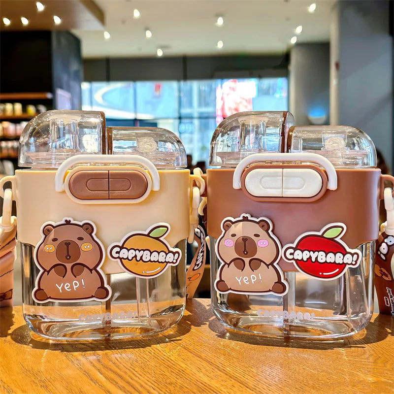 kapibara 600ml cartoon double drink sub-warehouse plastic water bottle kids Capybara outdoor portable plastic summer cup student