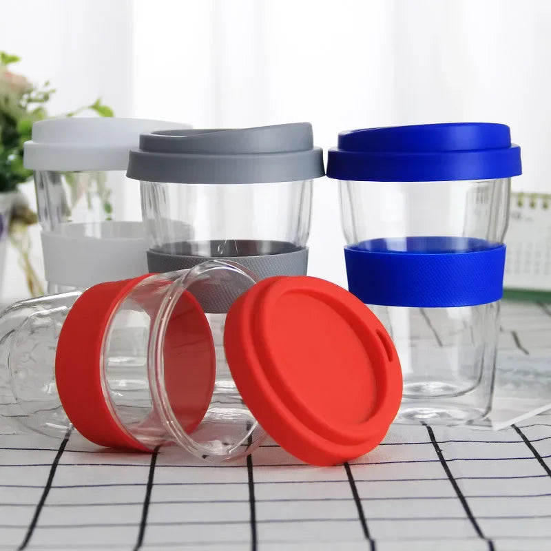 Heat Resistant Double Wall Glass Cup, Drink Water Bottle with silicone Cover and Anti scalding Sleeve, Office Handy Mug