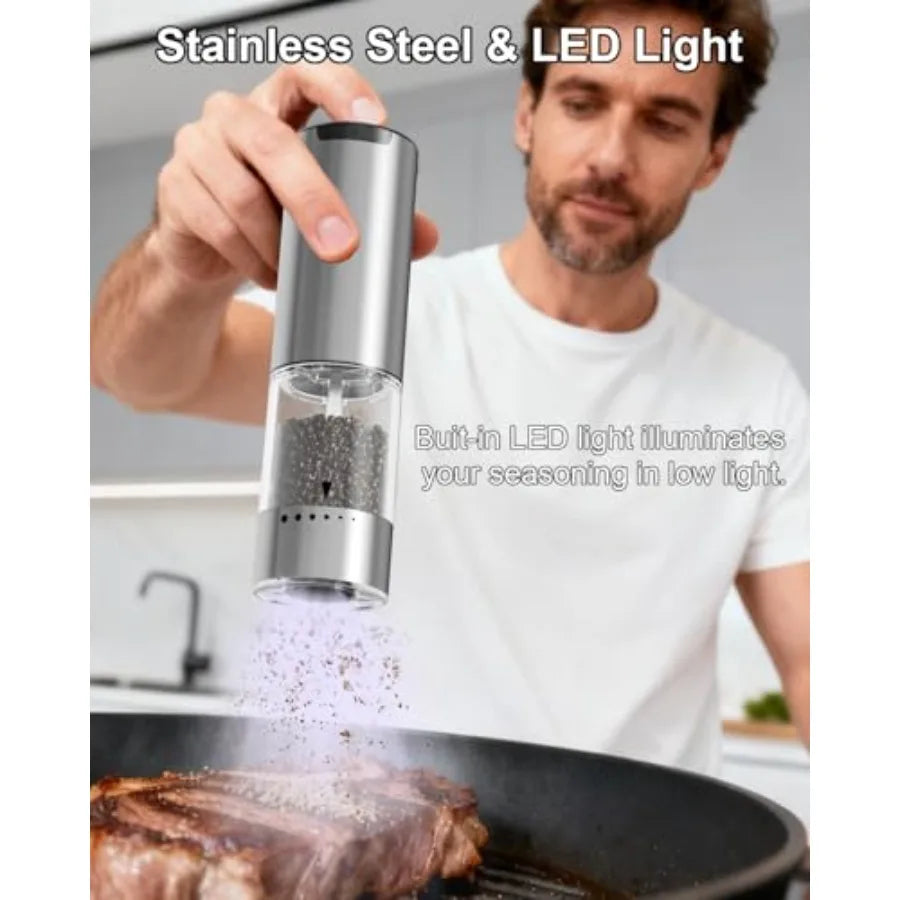 Electric Salt and Pepper Grinder Set with 6-Grind Settings and Anti-Misoperation Top Design Detachable Base and Transparent Con