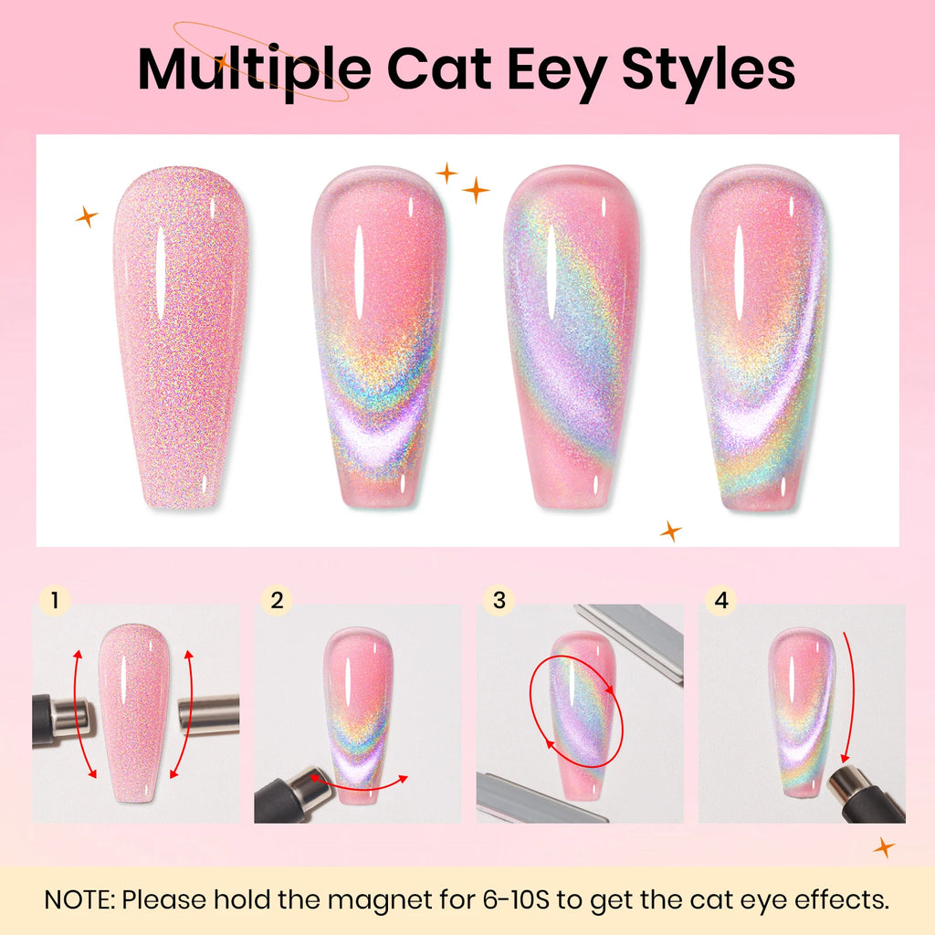 SUPWEE Cat Eye Gel Polish Set With Magnet, Translucent Red Pink Jelly Gel Polish, Universal Rainbow Cat Eye Gel Manicure Set