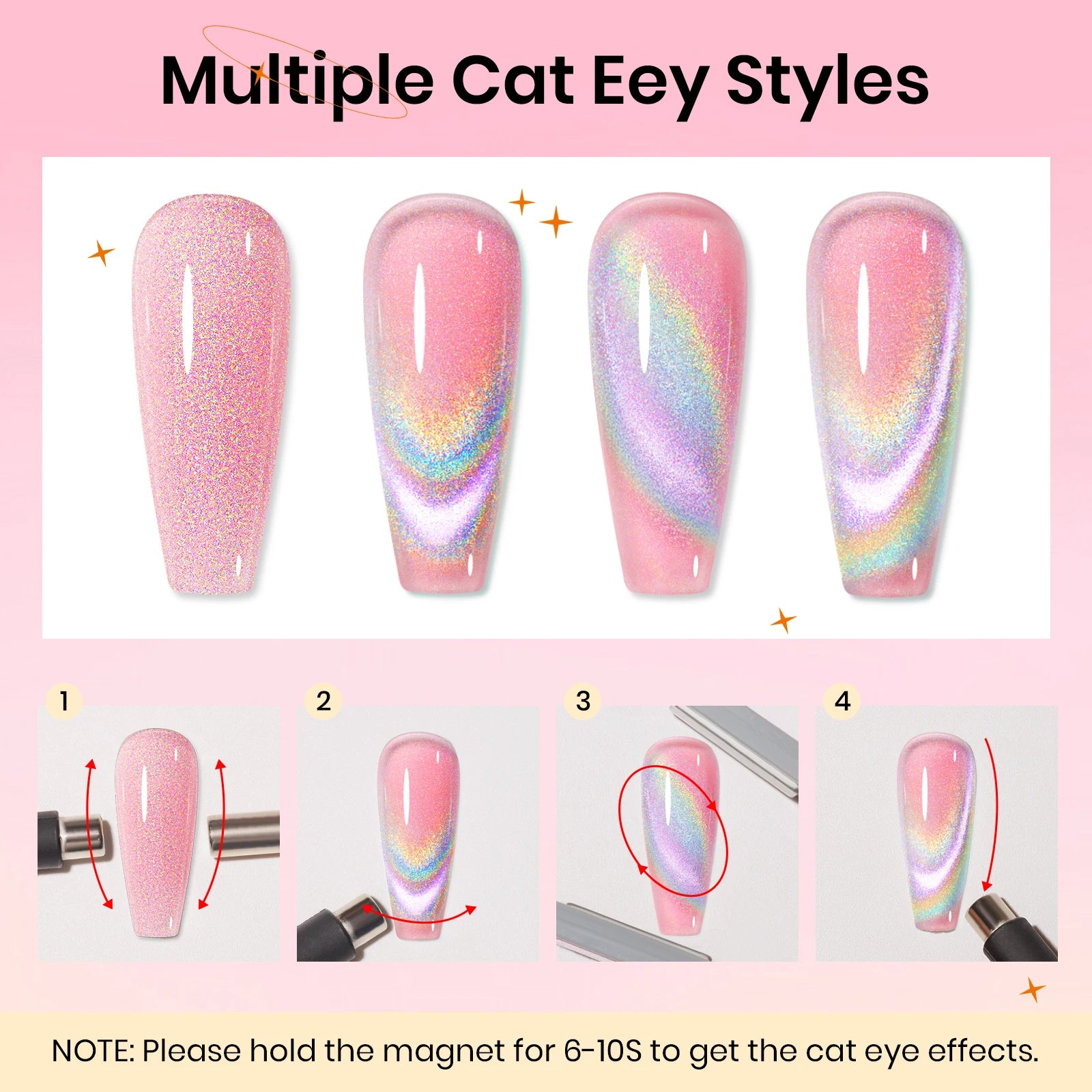 SUPWEE Cat Eye Gel Polish Set With Magnet, Translucent Red Pink Jelly Gel Polish, Universal Rainbow Cat Eye Gel Manicure Set