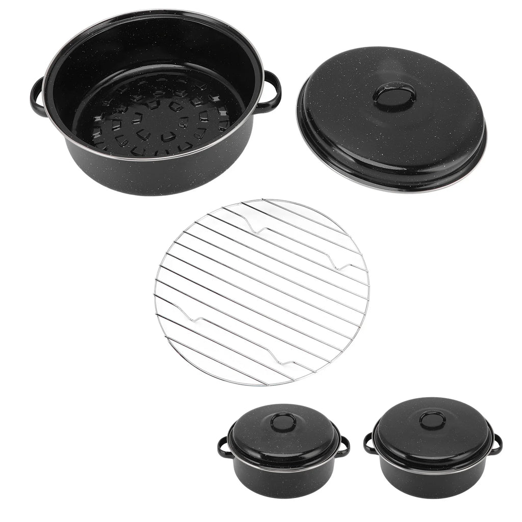 Oven Pans Roasting Pan Black Non Stick BBQ Pot Speckled Finish Household Roast Pan With Lid for Roasted Sweet Potatoes Chestnuts