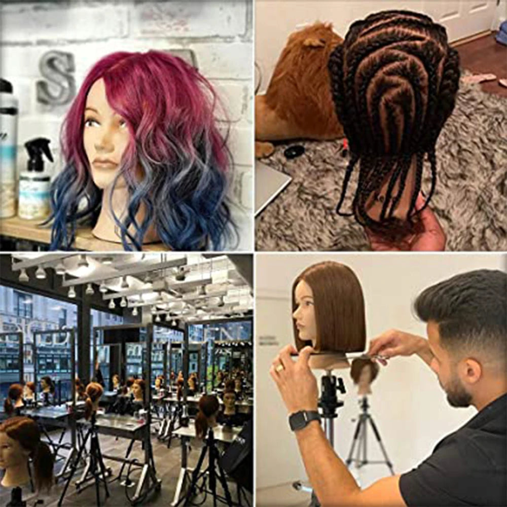 Afro Mannequin Heads With 100% Human Hair With Adjustable Tripod Hairdressing Dolls Training Head For Practice Styling Braiding
