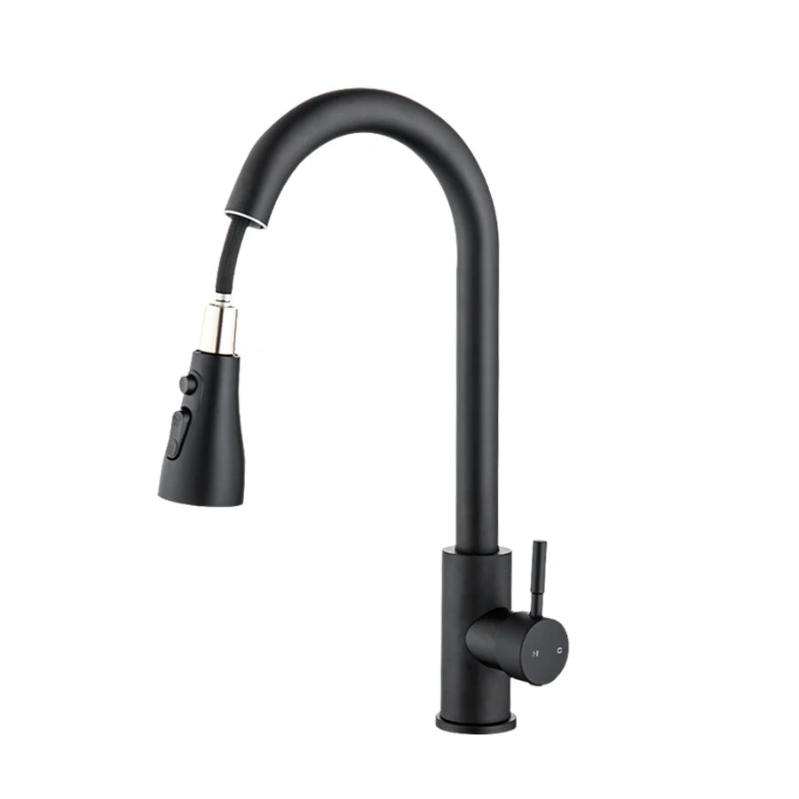1 set of kitchen sink cold and hot pull-out stainless steel faucet with three-speed switch and rotatable water outlet mode