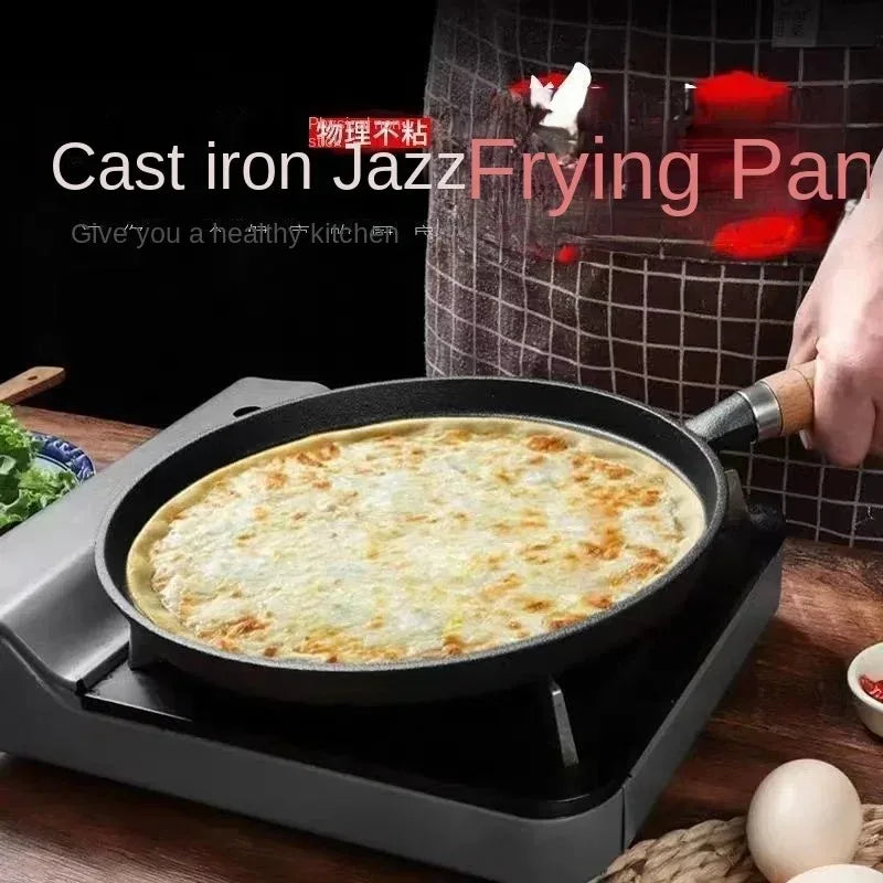 2026 Thick cast iron flat bottomed frying pan for grilling meat without coating and non stick frying steak and fried egg pan