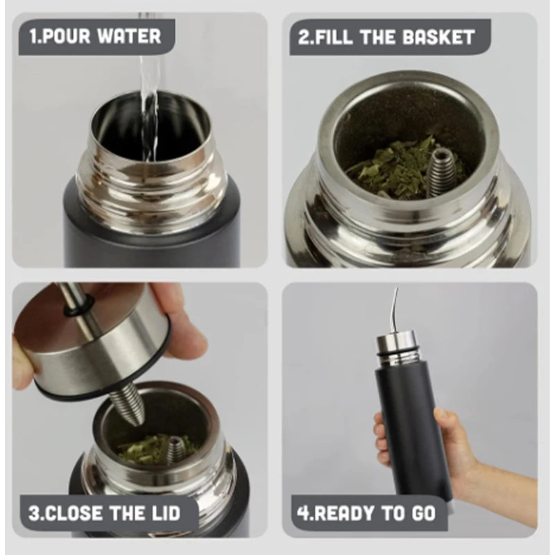 Stainless Steel Madai Tea Travel Pot 3-in-1 Filter And Straw Brewing Utensil Leak Proof Design Convenient For Outdoor Carrying