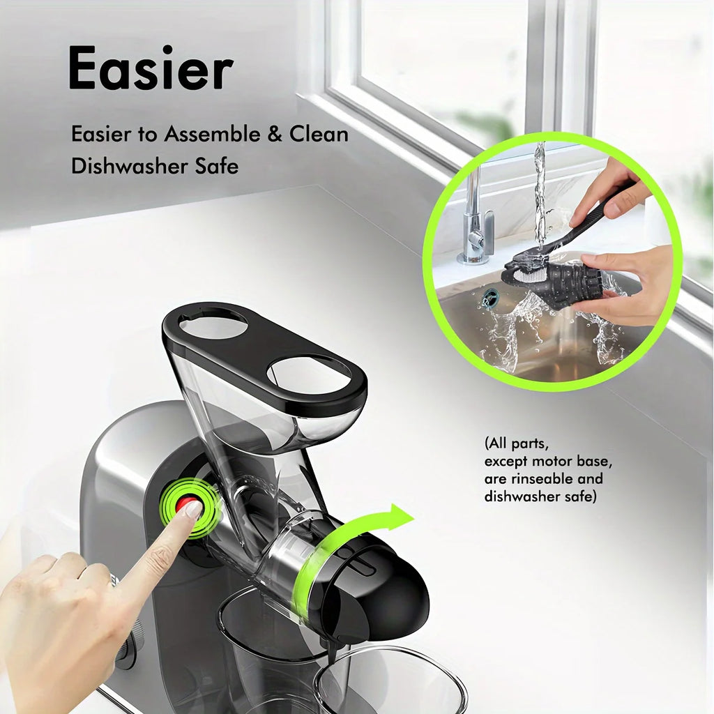 SiFENE Cold Press Juicer - Slow Masticating, High Yield for Fruits & Veggies, Dual-Mouth, Anti-Clog, Easy Clean, BPA-Free, Gray