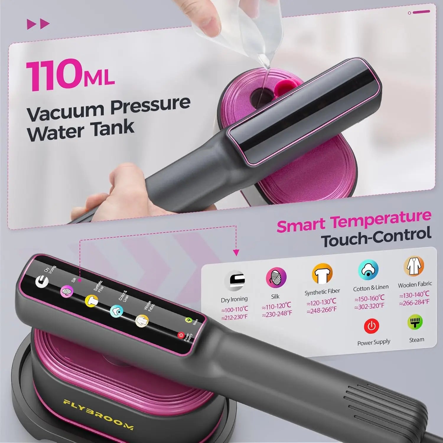 Travel Steamer for Clothes, 1200W Portable Steamer ＆ Iron 2 In 1, 13s Heat Up, LED Touch Display with 5 Modes, Large Ceramic