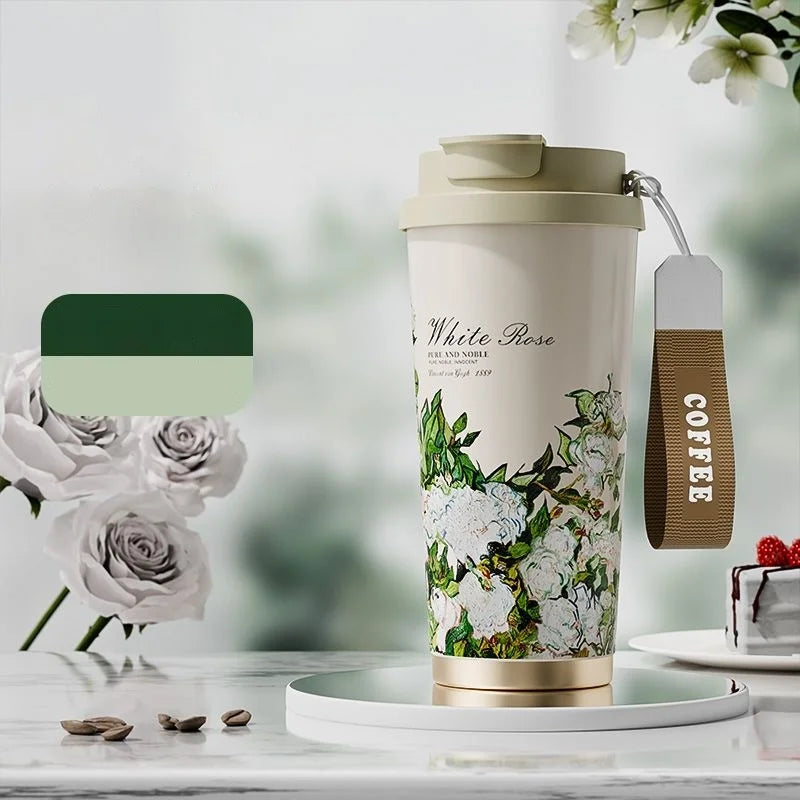 GIANXI New High Appearance Level Coffee Thermos Cup Ceramic Straw Double Drinking Cup Daily Campus Accompanying Coffee Cup