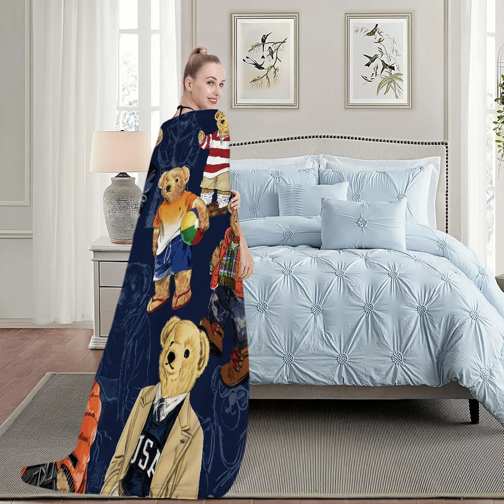 Fashion B-Bears Cute Blanket Plush Nap Sofa rug for P-POLO-S Living Room Warm Office Bedroom Birthday Home Travel Kid Gifts