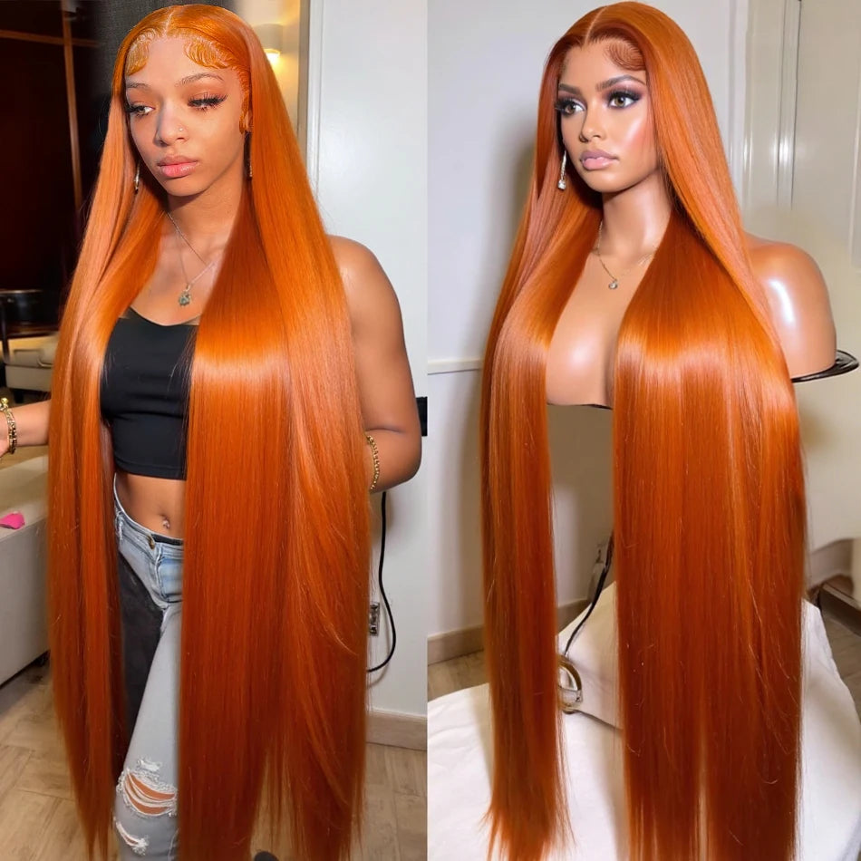 200% Density Ginger Straight Human Hair Wigs Bone Straight 13x6 HD Lace Frontal Human Hair Wigs Pre Plucked For Women Brazilian