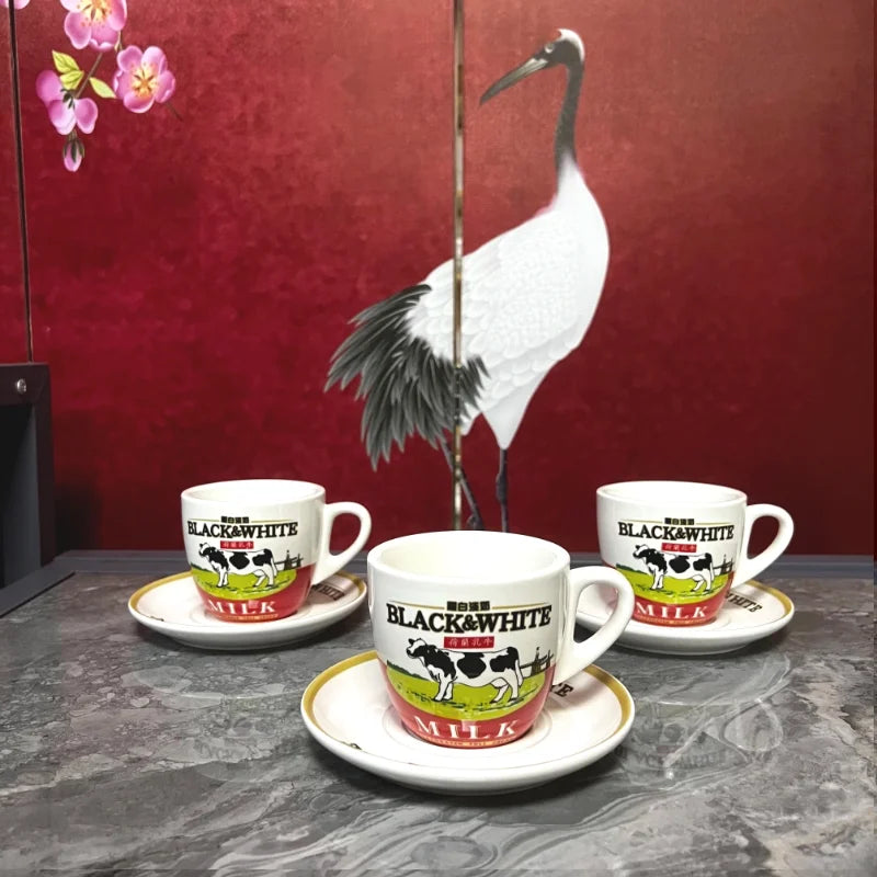 High Quali Cerc Bla And White Milk Tea Cup And Plate Hong Kong Sle Tea Restaurant Milk Coffee Cup Set Cute Cerc Cup