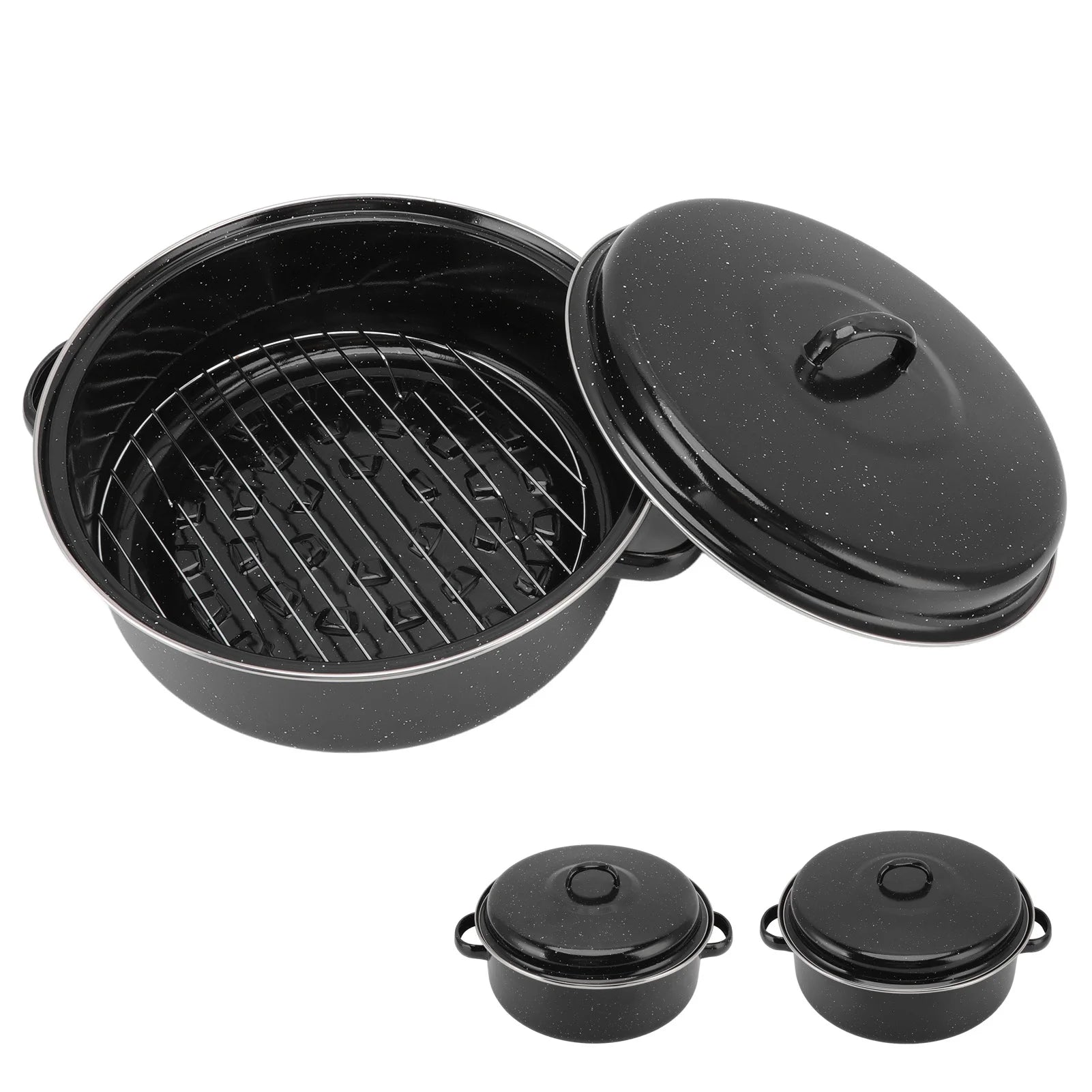 Oven Pans Roasting Pan Black Non Stick BBQ Pot Speckled Finish Household Roast Pan With Lid for Roasted Sweet Potatoes Chestnuts