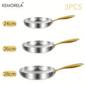 3PCS 316 Stainless Steel Gold Handle Frying Pan 2MM Thick Wok Pan 5 Ply Steel Food Grade Safety Non-Stick Pans Multiple Sizes