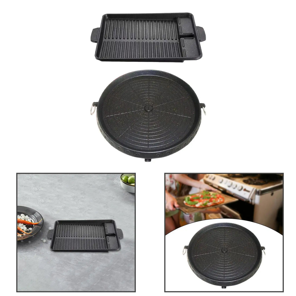 Nonstick Barbecue Plate Aluminium Alloy Grilling Pan with Handles for Kitchen Stovetop Grill Kitchen Cooking Tool