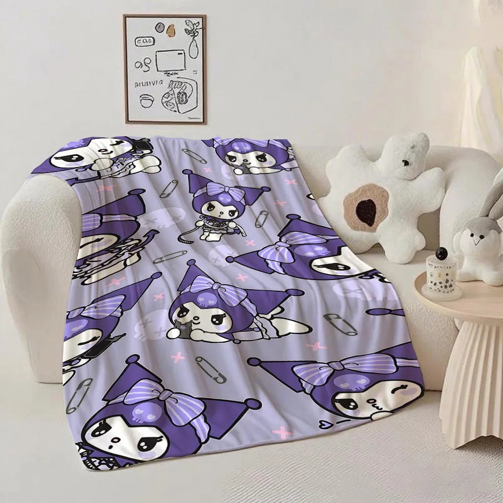 Sofas Blankets and Bedspreads Kawaii K-Kuromi Camping Nap Blanket for Bed New Year Bedspread the Anime Home Decoration Furry