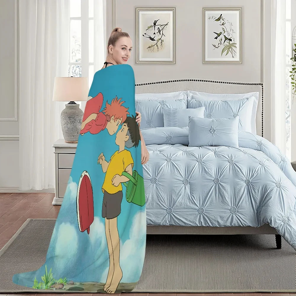 Blanket Plush Nap P-Ponyo Sofa Anime rug for Living Room Warm Cute Office Bedroom Film kawaii Birthday Home Travel Kid Gifts