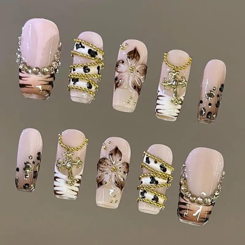 24Pcs Short Square Coffin False Nails French Glitter Wearable Fake Nails Acrylic Full Cover Women Ballet Press on Nails Tips