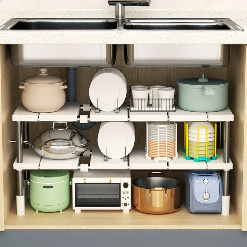 Multi Functional Stretchable Kitchen Storage Organizer Holder Rack for Space Saving Storage Shelves in Cabinet For Bathroom