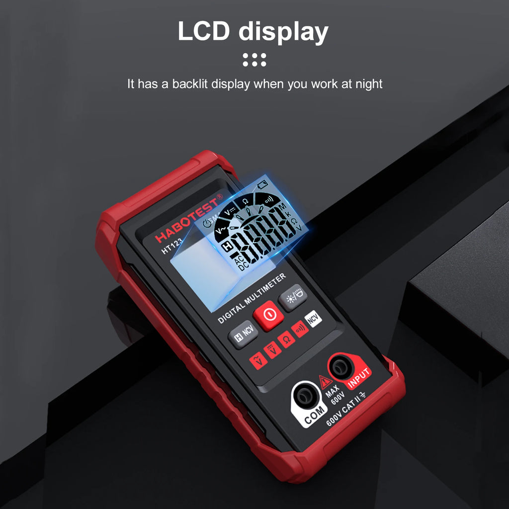HT123 Digital Multimeter Auto Range Multi-meter 2,000 Counts True RMS Measuring AC/DC Voltage Resistance NCV Test