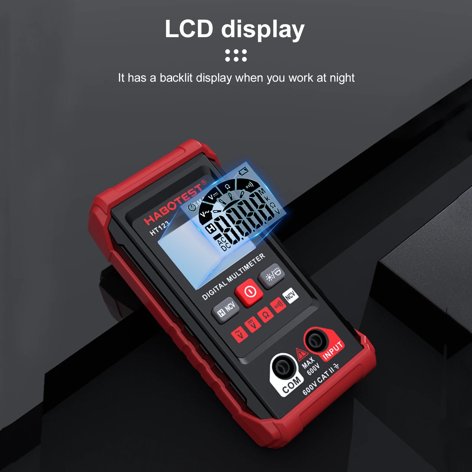 HT123 Digital Multimeter Auto Range Multi-meter 2,000 Counts True RMS Measuring AC/DC Voltage Resistance NCV Test