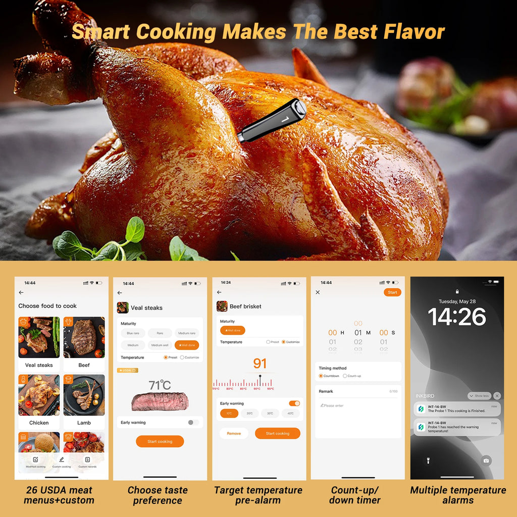 INKBIRD meat thermometer wireless grill thermometer 4 Probes Home Smart Bluetooth with Alarm For BBQ Cook Grilling thermometer