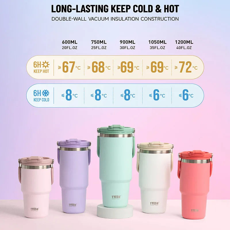 TYESO 600/900/1200ML Stainless Steel Double Walled Vacuum Water Bottle Travel Coffee Mug Tumbler Thermo Bottle Insulated Cup
