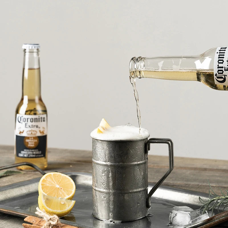 Retro Industrial Style Stainless Steel Beer Mug 304 Vintage Cold Drink Cup Outdoor Camping High Aesthetic Design