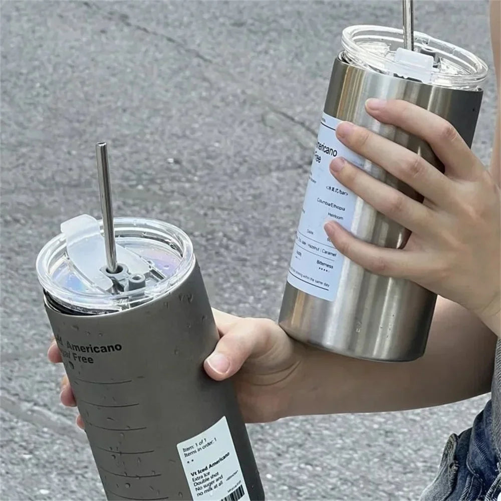 600ml Stainless Steel Insulated Coffee Mug With Straw Leak-Proof Travel Tumbler For Teens & Adults Coffee Travel Mug Coffe