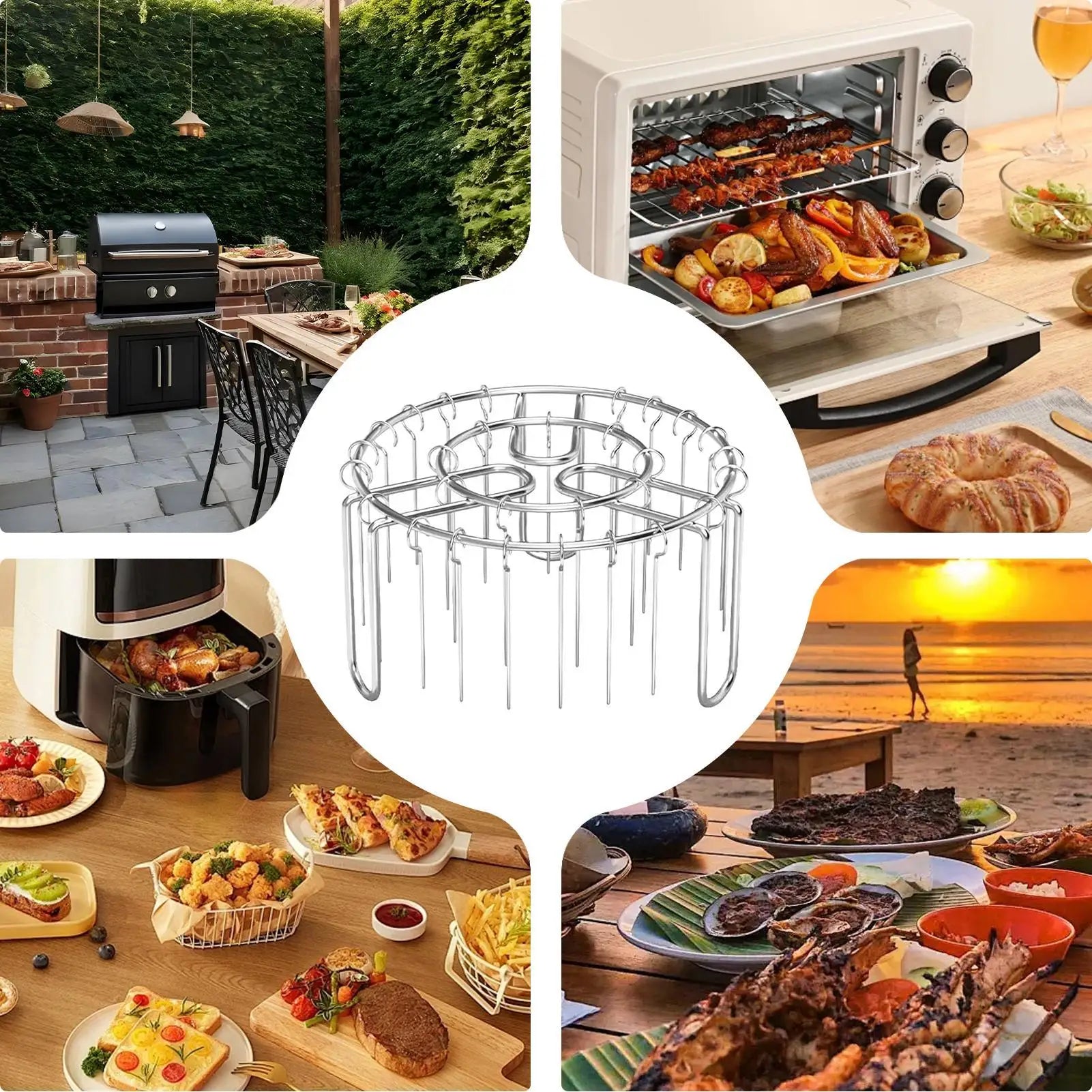 24 Skewer Air Fryer Grill Rack Heat-Resistant Oven Hanging Rack Stainless Steel BBQ Skewer Rack For Home Restaurant