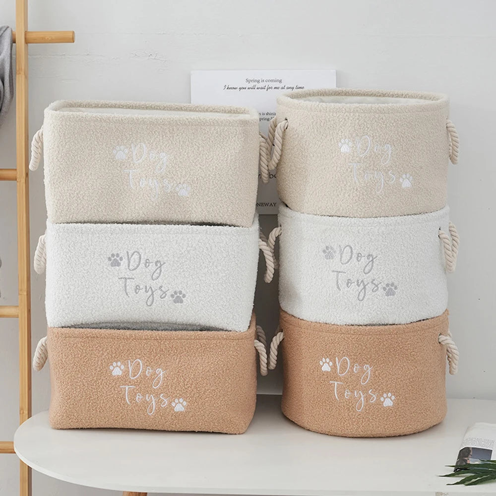 Plush Dog Toy Basket Foldable Storage Dog Toy Box with Comfortable Handle Suitable for Storing Pet Toy Accessories