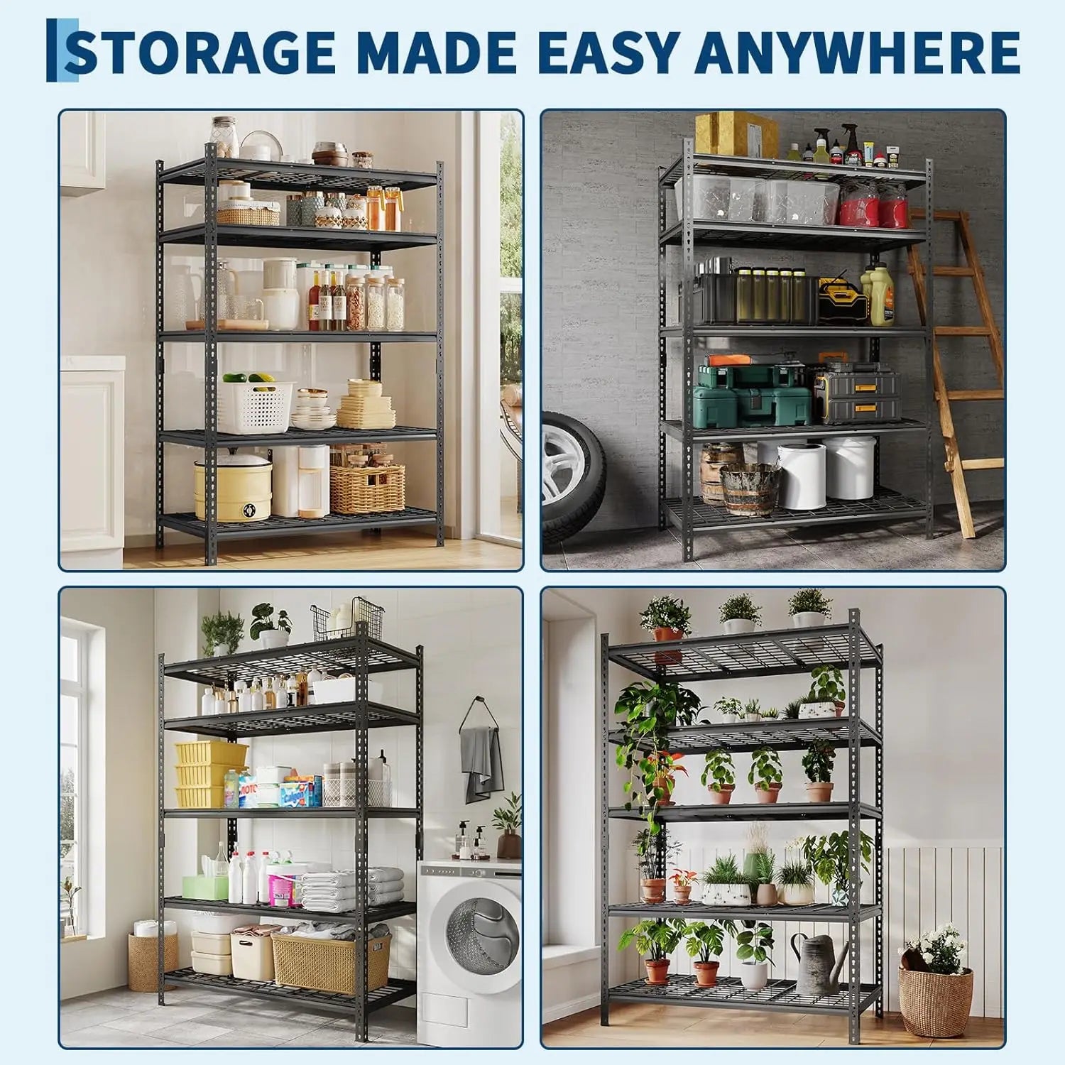 Garage Shelving - 2200 LBS Extremely Sturdy, Adjustable Metal Shelving, Heavy Duty 5 Tier Storage Shelves for Warehouse Workshop