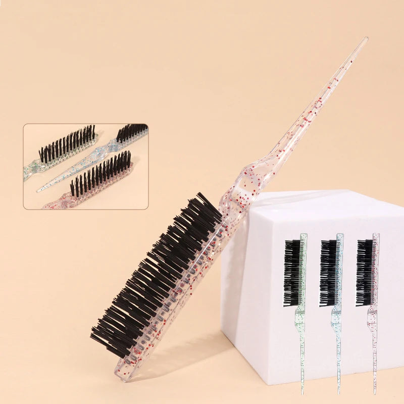 1pc crystal plastic fluffy comb with fine lines hair styling comb back combing hair salon tool comb Special for real hair wigs