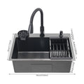 Multi-functional Kitchen Sink with Retractable Faucet, Soap Dispenser and Drip Basket Black Stainless Steel Sink 3 Specification