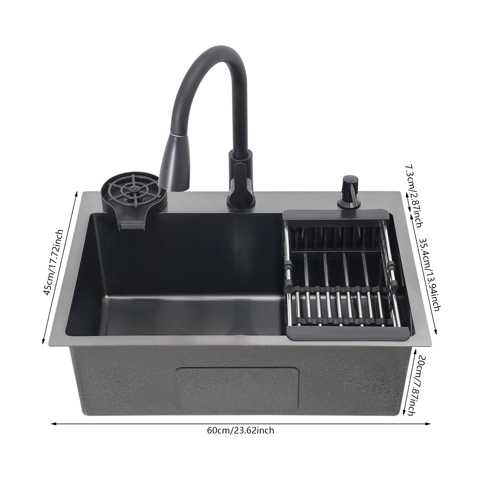 Multi-functional Kitchen Sink with Retractable Faucet, Soap Dispenser and Drip Basket Black Stainless Steel Sink 3 Specification