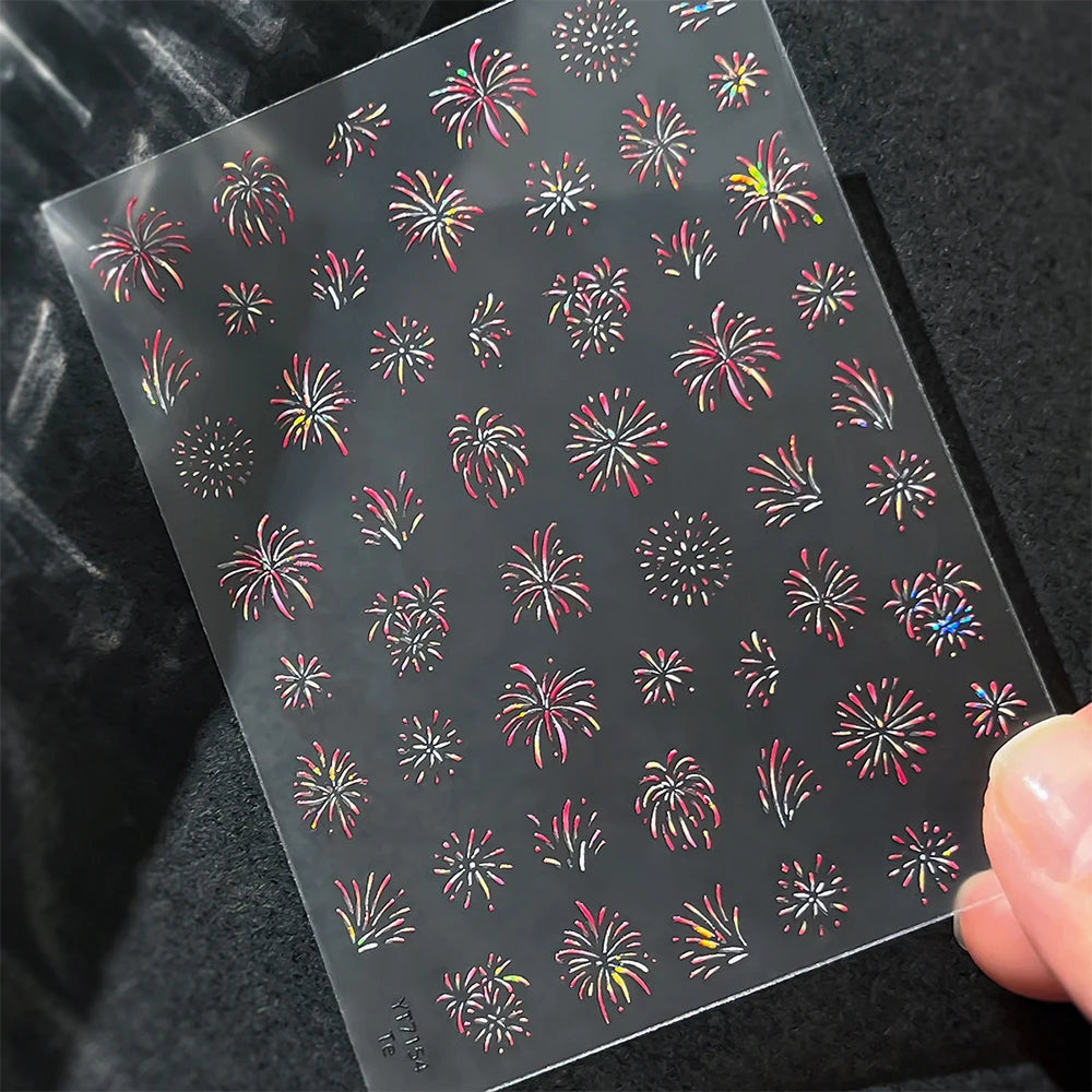 1Pc Laser Blooming Firework Nail Art Stickers 3D Firework Self-Adhesive Sliders New Year Nail Decals Manicure Decoration